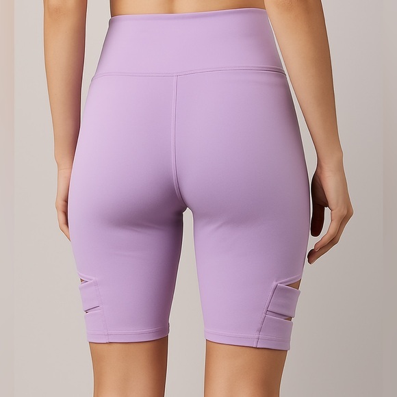 Nanette‎ Lepore Play Bike Shorts Small Purple Orchid Bloom Cutout Activewear - Picture 1 of 10
